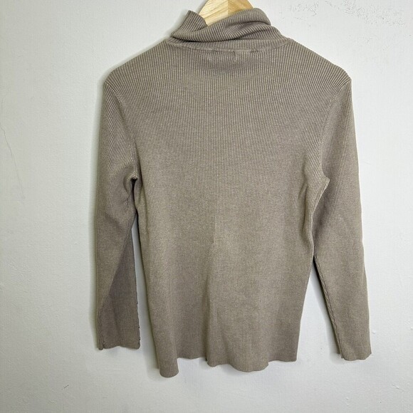 Calvin Klein turtleneck sweater with gold buttons beige tan khaki ribbed Size L - Picture 6 of 9